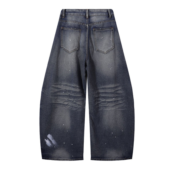Splatter Wash Distressed Wide Leg Jeans