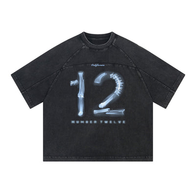 X-Ray Print Number Twelve Black Graphic Oversized Tee