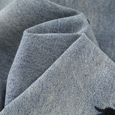 Washed Faded Dog-Embroidered Barrel-Leg Jeans