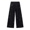 Celestial Star Embroidery Faded Wide Leg Jeans