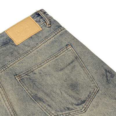 Faded Blue Vintage-Sanded Wide-Leg Jeans