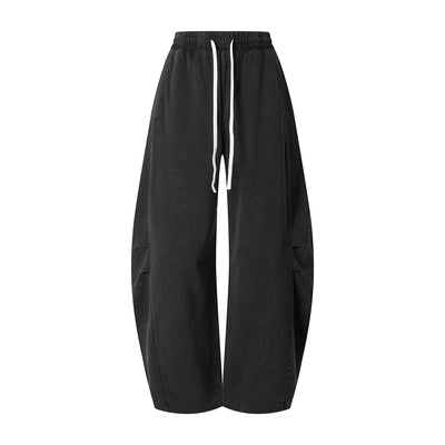 Vintage Washed Curved Panel Wide Drawstring Pants