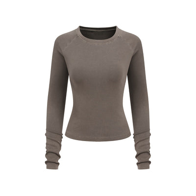 Crew-Neck Long Sleeve Ribbed Top