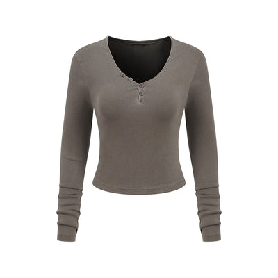 Long-Sleeve Ribbed Henley Top 275gsm