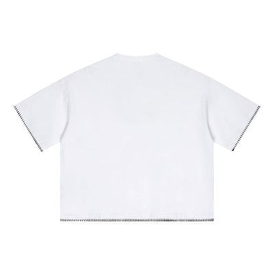 Oversized Minimal Tee Raw Edge Contrast Stitching