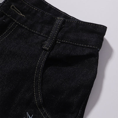 Celestial Star Embroidery Faded Wide Leg Jeans