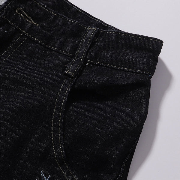Celestial Star Embroidery Faded Wide Leg Jeans