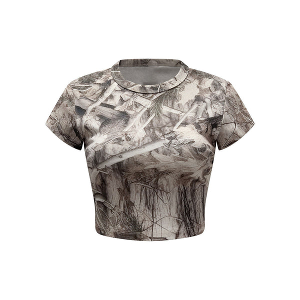 Forest Print Camo Cropped Short Sleeve Nature Tee