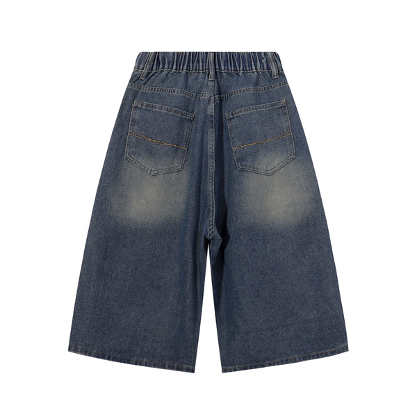 High Waist Wide Leg Ombre Denim Shorts