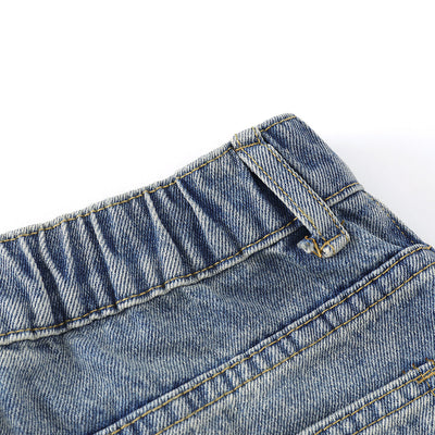 Washed Faded Dog-Embroidered Barrel-Leg Jeans