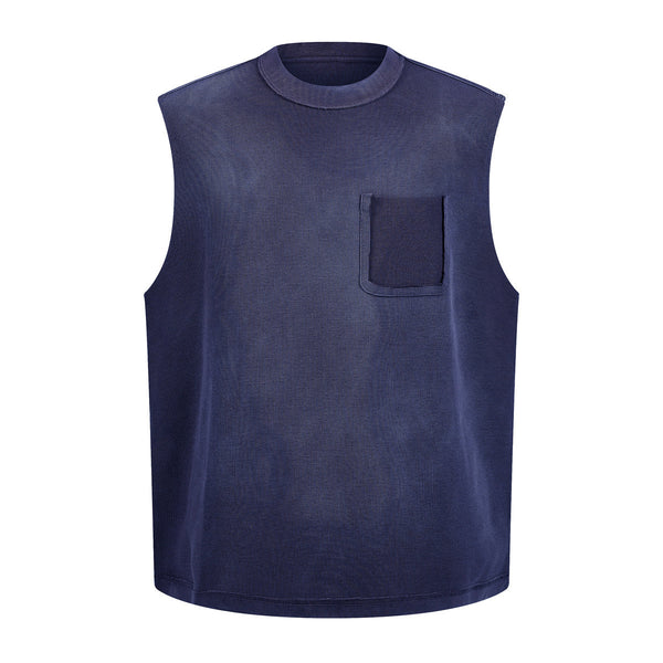 Chest Pocket Knit Sleeveless Relaxed Fit Muscle Tank