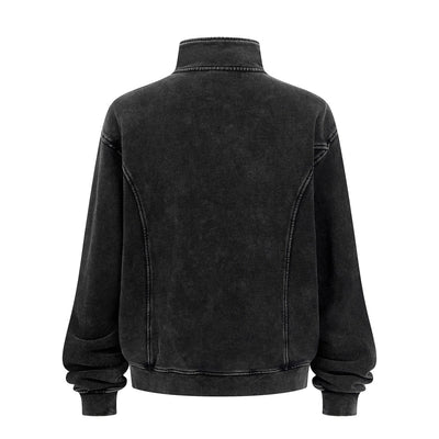 Stand Collar Panel Detail Washed Zip Up Sweatshirt