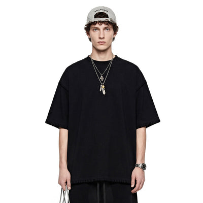 Oversized Minimal Tee Raw Edge Contrast Stitching