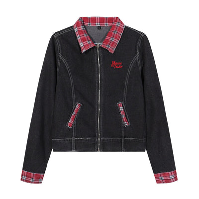 Women's Plaid Patchwork Denim Jacket