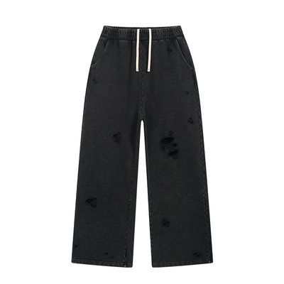 Loose Fit Washed Ripped Trousers