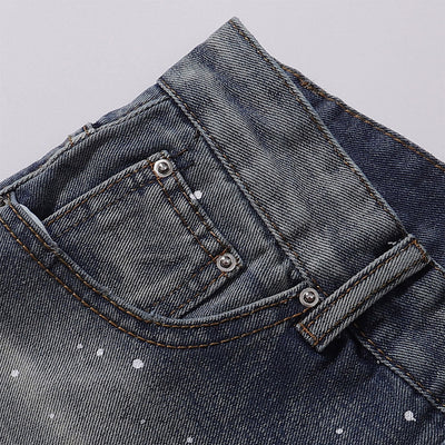 Splatter Wash Distressed Wide Leg Jeans