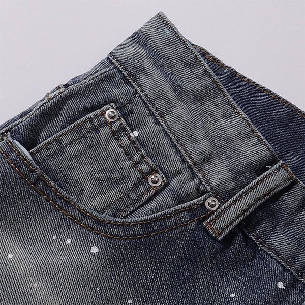 Splatter Wash Distressed Wide Leg Jeans