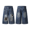 Ripped Patchwork Camo Denim Bermuda Shorts