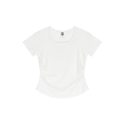 Square Neck Pleated Waist Crop Top 150gsm