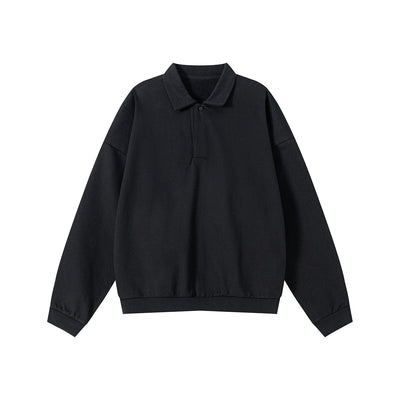 Relaxed Fit Solid Color Polo Neck Sweatshirt