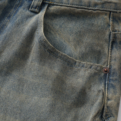 Panel Stitching Barrel-Leg Ripped Jeans