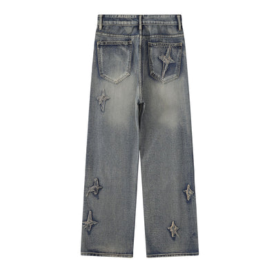 Distressed Patched Star Detail Jeans