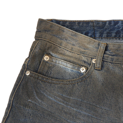 Wrinkle Wash Heavy Ripped Denim Pants