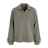 Distressed Edge Buttonless Long-Sleeve Polo