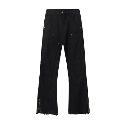 Zipper Hem Slight Flared Leg Cargo Pants