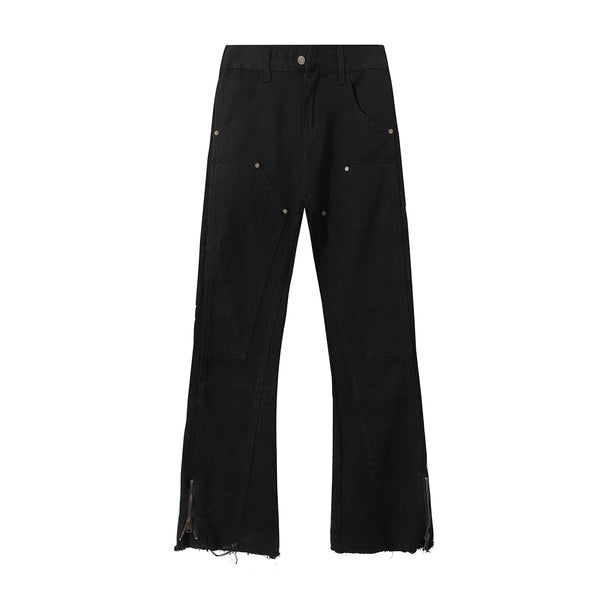 Zipper Hem Slight Flared Leg Cargo Pants