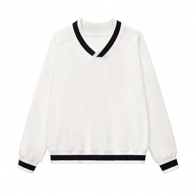Contrast Trim V-Neck Pullover Sweatshirt