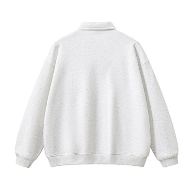 Solid Color Fleece Polo Collar Sweatshirt