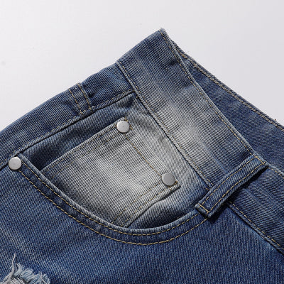 Distressed Ripped Panel Stitching Streetwear Denim Shorts