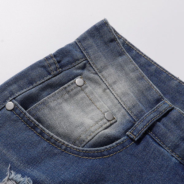 Distressed Ripped Panel Stitching Streetwear Denim Shorts