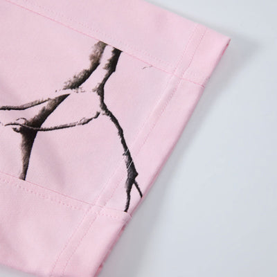 Pink Camo Raglan Sleeve Nature Print Casual Tee