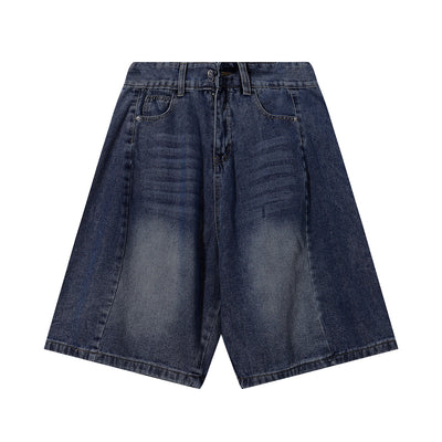 Panel Stitching Detail Dark Washed Denim Shorts