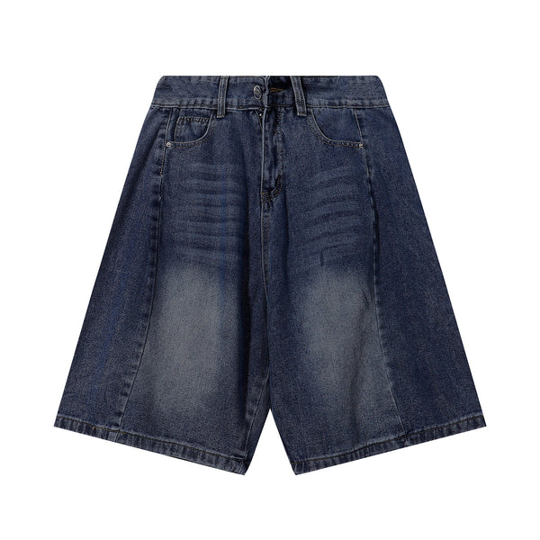 Panel Stitching Detail Dark Washed Denim Shorts