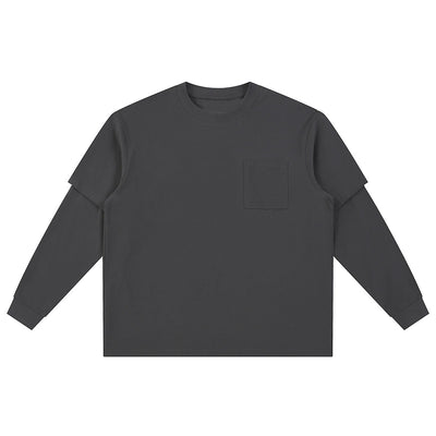 Solid Color Mock Layered Sleeves Sweatshirt