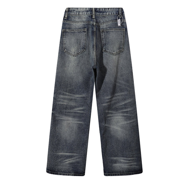 Vintage Washed Distressed Light Blue Wide Jeans