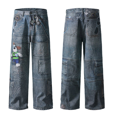 Cartoon Printed Baggy Denim Pants