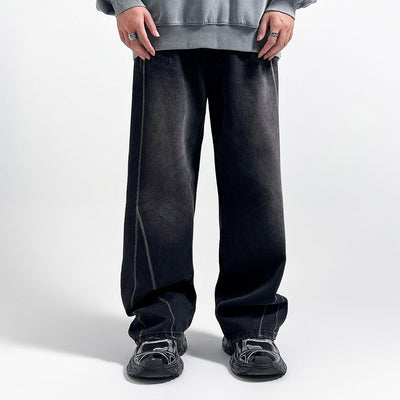 Wide Leg Pinstripe Detail Denim Jeans