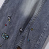 Embroidered Blue Wide Leg Distressed Denim Jeans