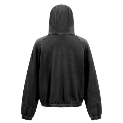 Vintage Washed Oversized Curved Stitch Zip Hoodie