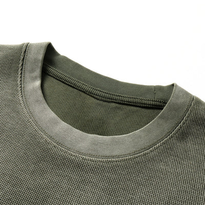 Waffle Knit Spray Dyed Distressed Raw Edge Tee