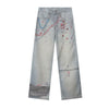 Vintage Digital Print Faux Denim Jeans