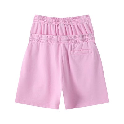 Double Waistband Snow Washed Distressed Shorts