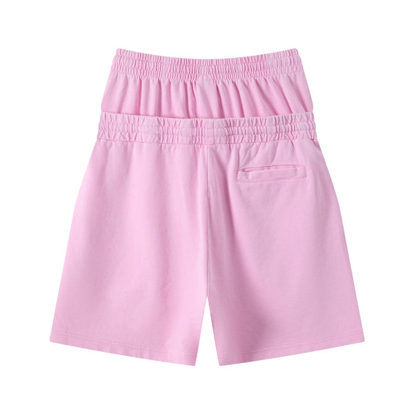 Double Waistband Snow Washed Distressed Shorts