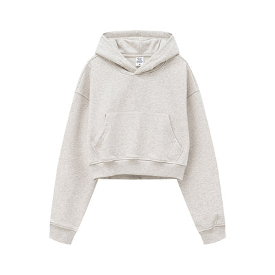 Solid Kangaroo Pocket Crop Hoodie