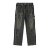 Utility Distressed Straight Leg Denim Jeans