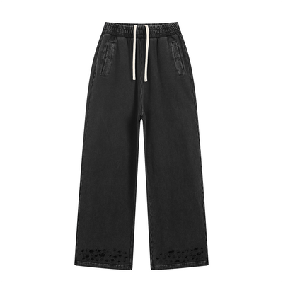 Ripped Hem Loose Fit Cotton Sweatpants